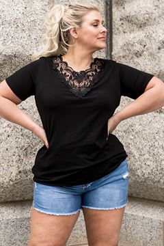 Picture of Black Plus Size Crochet Stitching Short Sleeve Top